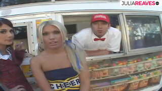 Ice cream seller sponsore threesome fuck an his ice cream van