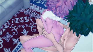 Izuku Midoriya follando con su lindo compañero de equipo, Mina contra una pared - MHA Hentai.